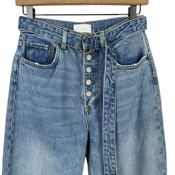 Boyish by HER NWT The Charley Belted Wide Leg Cotton Raw Hem Button Fly Jeans - Picture 5 of 10